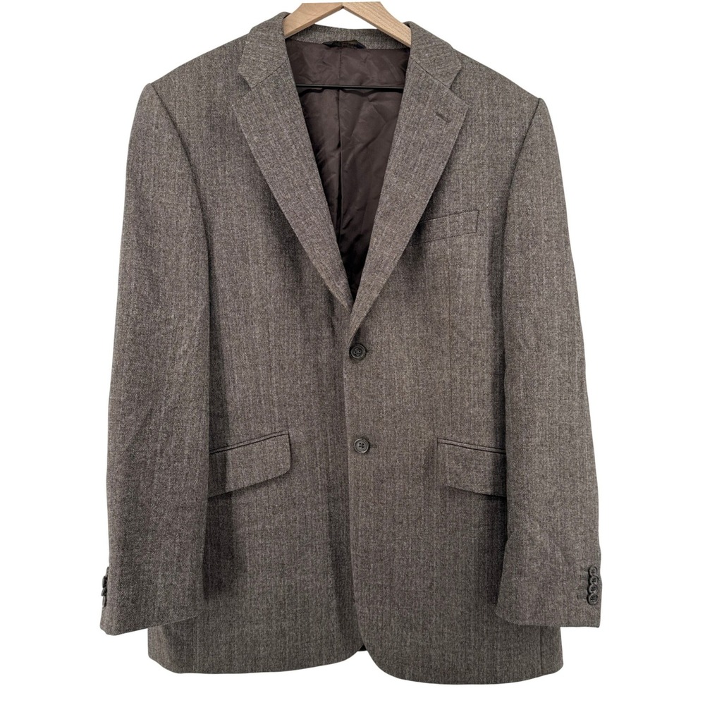 Banana Republic Wool Brown Herringbone Pinstripe Blazer Men 44R Sport Coat 2-Btn